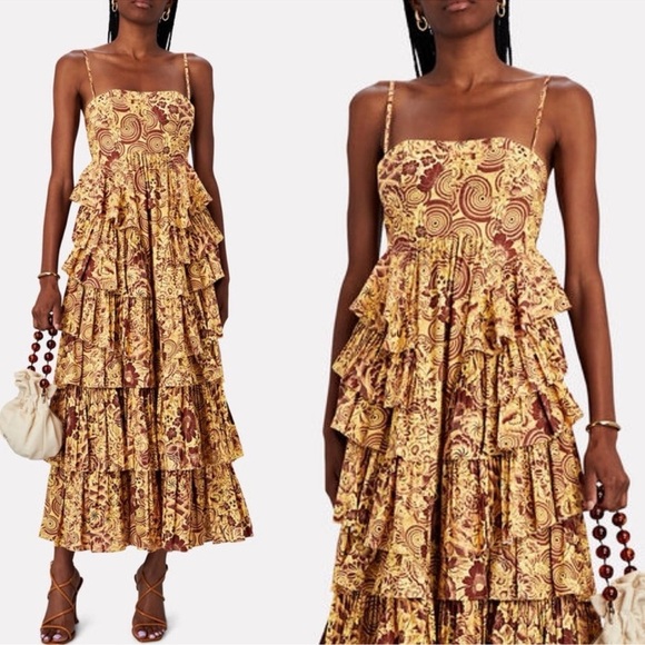 NWOT Ulla Johnson Avery tires Midi Gown in Amber Sz 4 - Picture 2 of 8